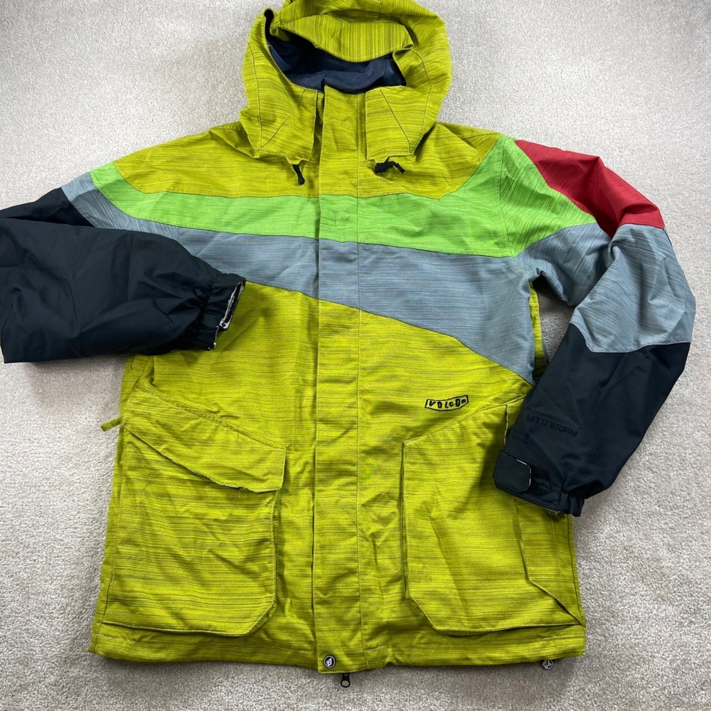 Y2K Volcom Accelerate Jacket Mens Large Green Colorblock Nimbus Snowboard Shell